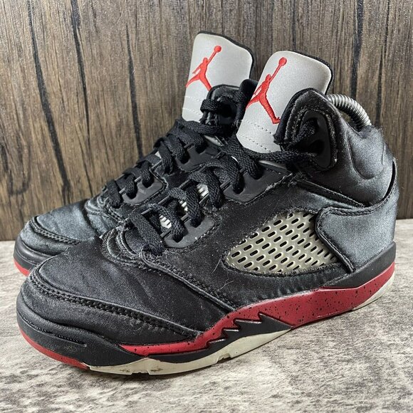 Nike Air Jordan 5 Retro Satin PS Black Red White 2017 440889-006 Size 1 - Picture 2 of 8